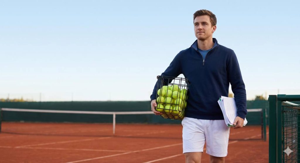 Tennis coach on court