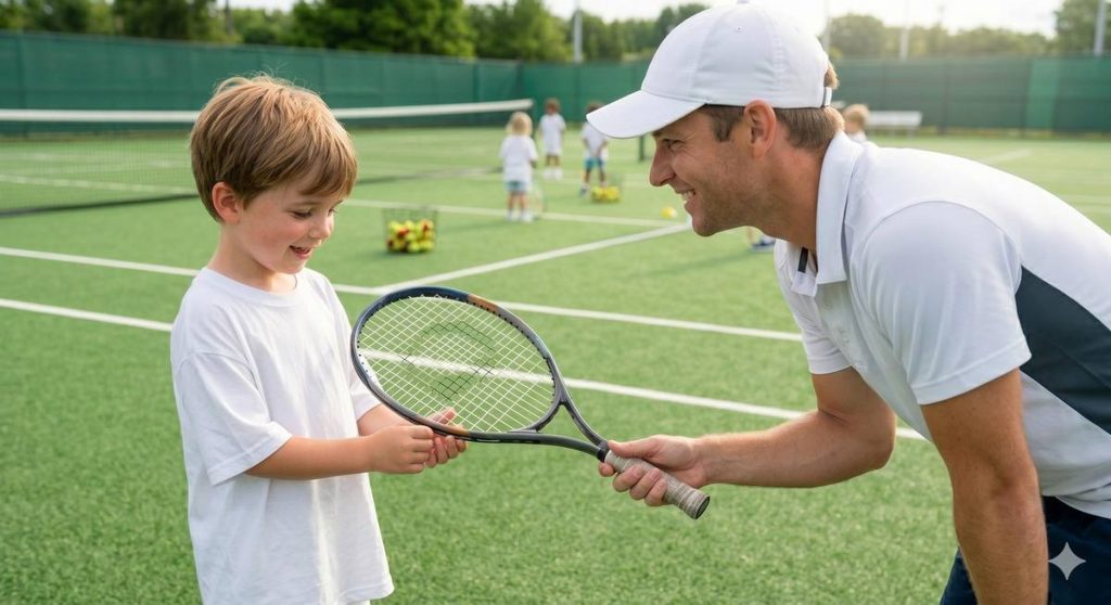Temporary child and tennis coach image